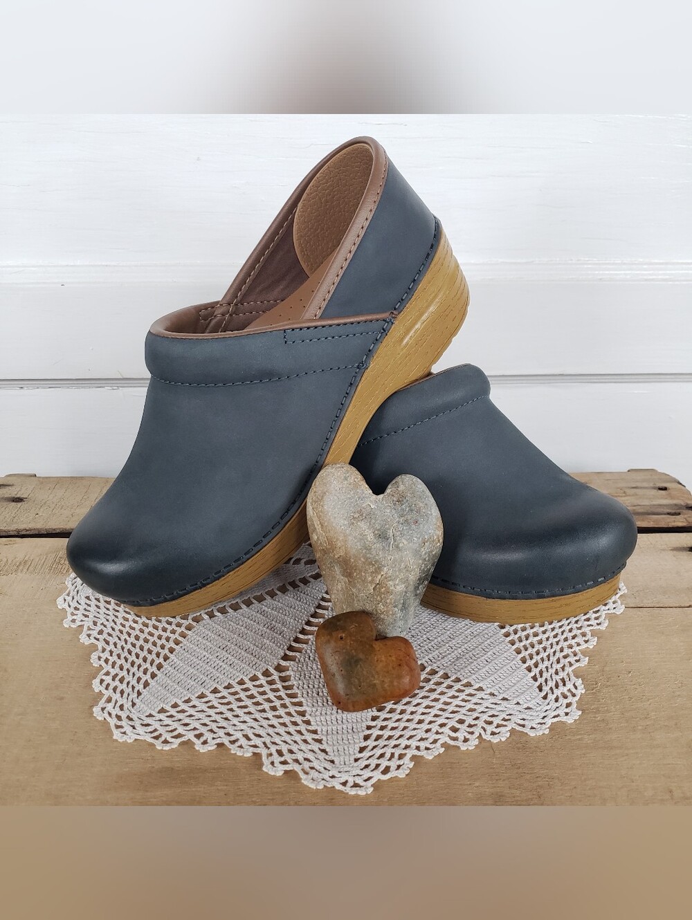 French Blue Dansko Pro Honey Clogs Denim Burnished Cottage Patriotic Prairie ♡ - Picture 16 of 16